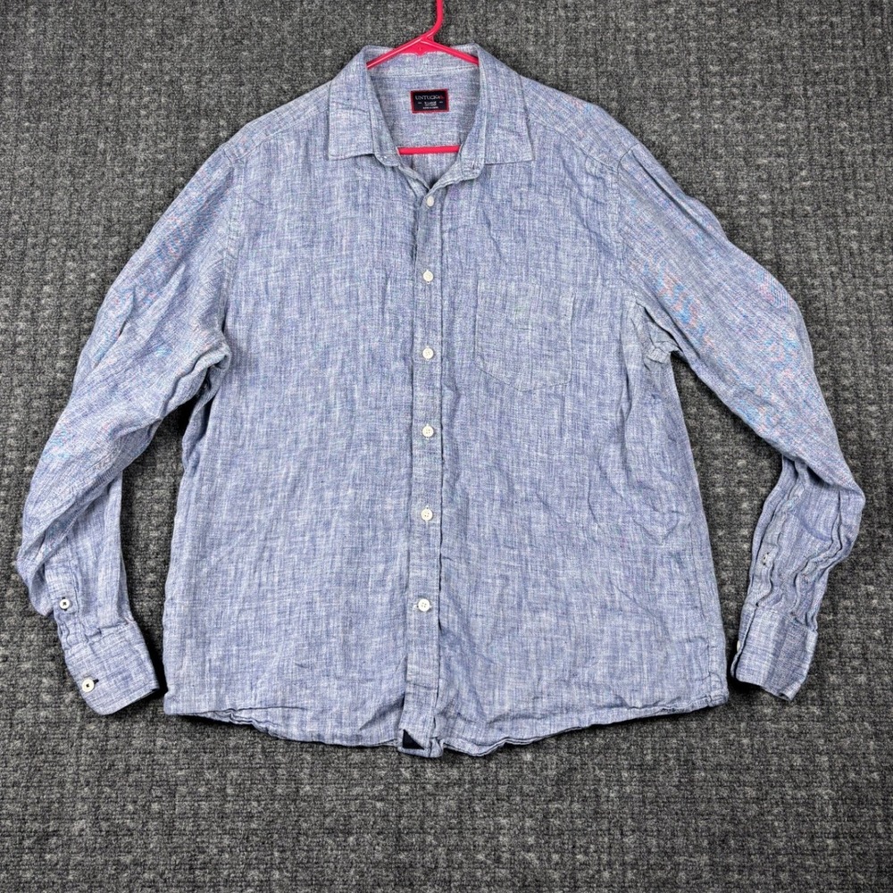 UNTUCKit 100% Linen Button Down Shirt XL Blue Long Sleeve Casual Pocket